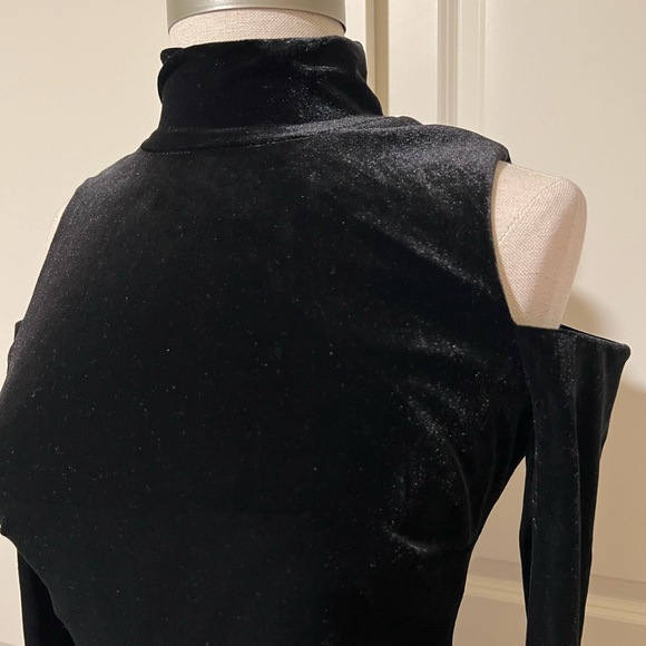Calvin Klein Black Velvet Cold Shoulder Dress - Picture 2 of 5